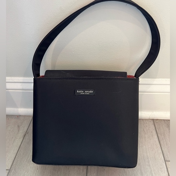 Kate Spade Black Canvas Shoulder Bag Purse – Vintage with Gingham Interior - Picture 1 of 7